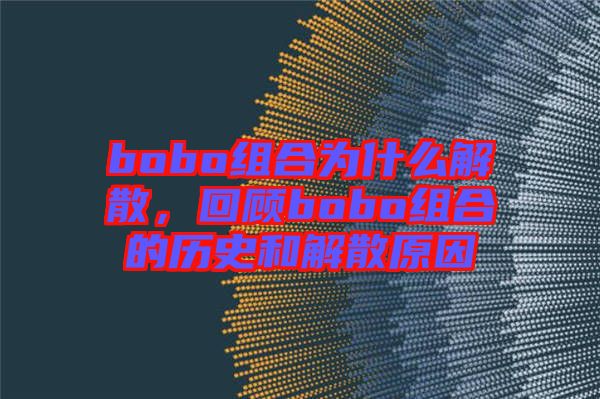 bobo組合為什么解散，回顧bobo組合的歷史和解散原因