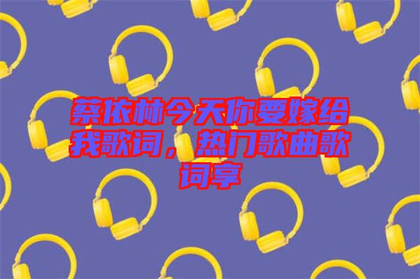 蔡依林今天你要嫁給我歌詞，熱門歌曲歌詞享