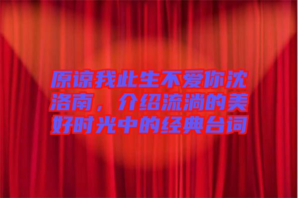 原諒我此生不愛你沈洛南，介紹流淌的美好時(shí)光中的經(jīng)典臺詞