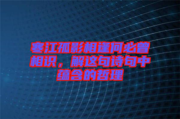 寒江孤影相逢何必曾相識，解這句詩句中蘊含的哲理