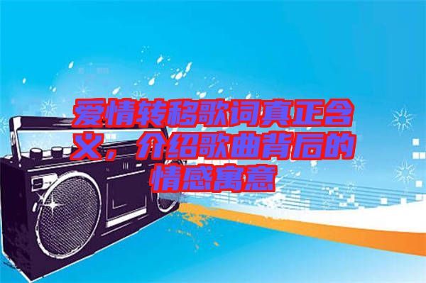 愛情轉(zhuǎn)移歌詞真正含義，介紹歌曲背后的情感寓意