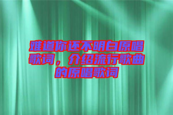 難道你還不明白原唱歌詞，介紹流行歌曲的原唱歌詞