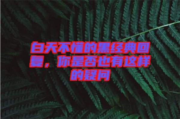 白天不懂的黑經典回復，你是否也有這樣的疑問