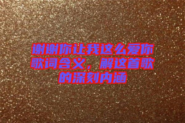 謝謝你讓我這么愛你歌詞含義，解這首歌的深刻內(nèi)涵