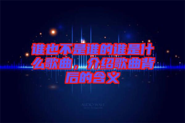 誰也不是誰的誰是什么歌曲，介紹歌曲背后的含義