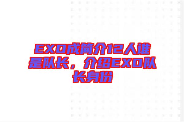 EXO成簡介12人誰是隊長，介紹EXO隊長身份