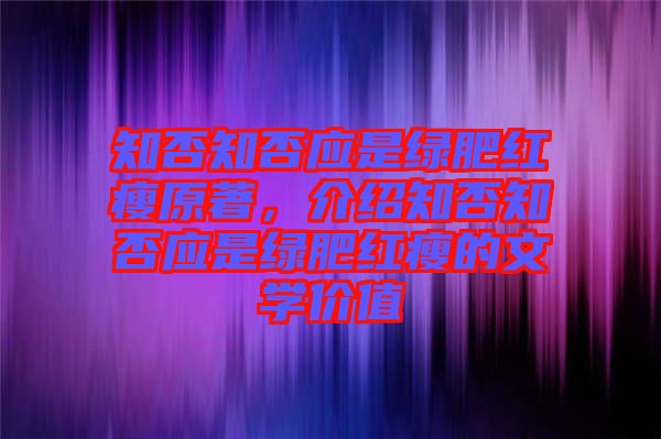 知否知否應(yīng)是綠肥紅瘦原著，介紹知否知否應(yīng)是綠肥紅瘦的文學(xué)價(jià)值