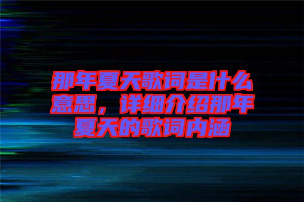 那年夏天歌詞是什么意思，詳細(xì)介紹那年夏天的歌詞內(nèi)涵