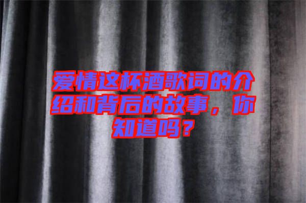 愛情這杯酒歌詞的介紹和背后的故事，你知道嗎？