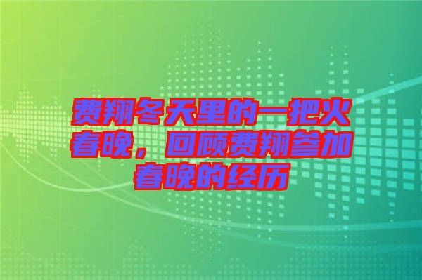 費(fèi)翔冬天里的一把火春晚，回顧費(fèi)翔參加春晚的經(jīng)歷