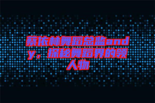 蔡依林舞蹈總監(jiān)andy，探秘舞蹈界的領(lǐng)人物