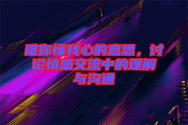 唯你懂我心的意思，討論情感交流中的理解與溝通