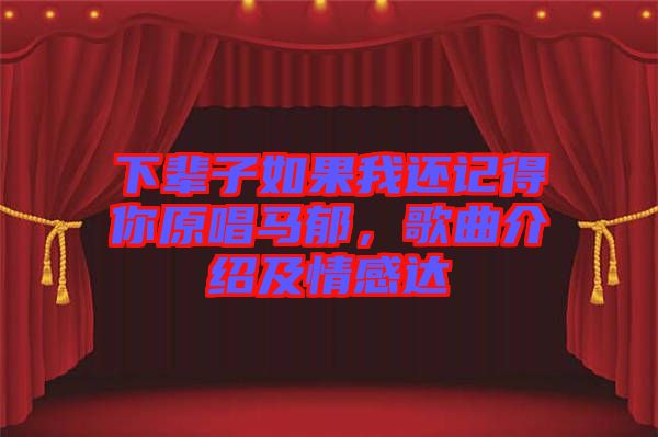 下輩子如果我還記得你原唱馬郁，歌曲介紹及情感達(dá)