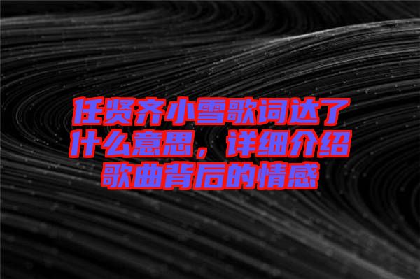 任賢齊小雪歌詞達(dá)了什么意思，詳細(xì)介紹歌曲背后的情感