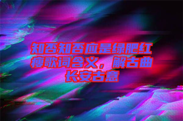 知否知否應(yīng)是綠肥紅瘦歌詞含義，解古曲長安古意