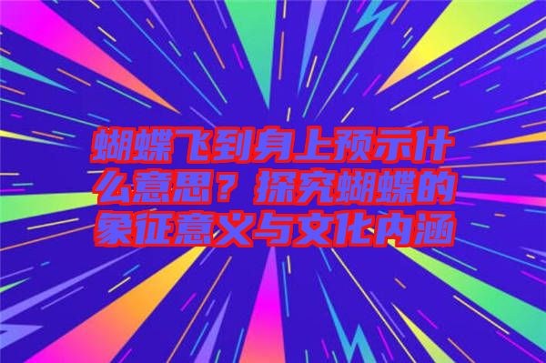 蝴蝶飛到身上預(yù)示什么意思？探究蝴蝶的象征意義與文化內(nèi)涵