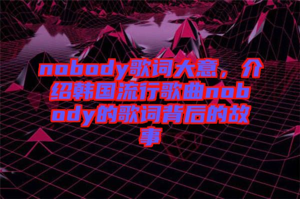 nobody歌詞大意，介紹韓國流行歌曲nobody的歌詞背后的故事