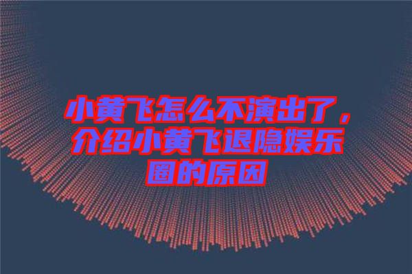 小黃飛怎么不演出了，介紹小黃飛退隱娛樂圈的原因