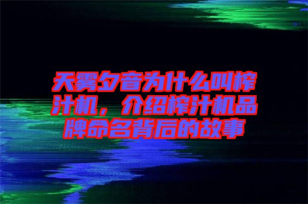 天霧夕音為什么叫榨汁機(jī)，介紹榨汁機(jī)品牌命名背后的故事