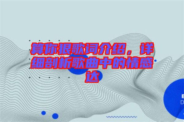 算你狠歌詞介紹，詳細(xì)剖析歌曲中的情感達(dá)