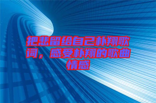 把悲留給自己樸翔歌詞，感受樸翔的歌曲情感