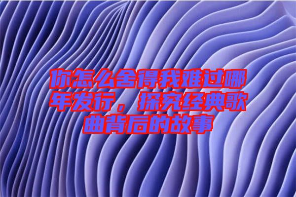 你怎么舍得我難過哪年發(fā)行，探究經(jīng)典歌曲背后的故事